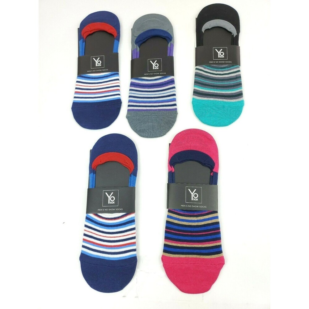 5 Pack Yo Sox Men's Striped No Show Socks Size 7-12
